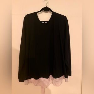 Bobeau black Knit Top Nordstroms layered satin cream bow tie open back